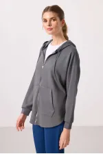 Sweat-shirt tunique oversize à capuche et texture douce Tommylife pour femme - 97302 Gris foncé