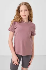 Tommylife Toptan Pamuklu O Yaka Oversize Fit Baskılı Kız Çocuk T Shirt 75177 Gül Kurusu