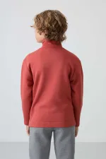 Tommylife Toptan Garson Boy Dik Yaka Standart Kalıp Basic Erkek Çocuk Sweatshirt 11245 Kiremit