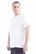 T-shirt homme Tommylife Wholesale blanc basique à manches courtes et col rond, grandes tailles - 88072