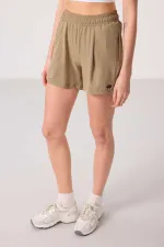Tommylife Toptan Polyester Gizli Cep Fermuarlı Rahat Form Kadın Şort - 91014 Bej