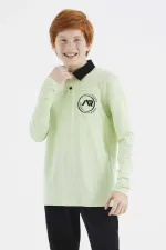 Sweat-shirt basique Tommylife pour garçon, taille serveur, col polo, coupe standard, vert clair, référence 11172