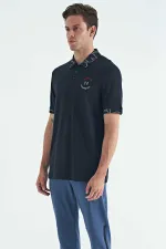 Tommylife Toptan Lacivert Yazı Nakışlı Baskı Detaylı Standart Kalıp Polo Yaka Erkek T-Shirt - 88239