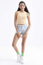 Tommylife Wholesale Orange Basic Sleeveless O-Neck Women's Crop Top Tank Top - 97204