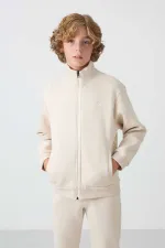 Tommylife Toptan 7-15 Yaş Dik Yaka Erkek Çocuk Eşofman Takımı 11256 Bej