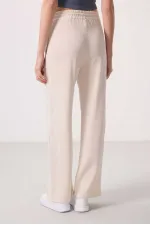 Tommylife Toptan Keten Geniş Paça Rahat Form Kadın Palazzo Pantolon - 94675 Natür