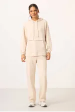 Ensemble tunique de survêtement oversize à capuche et texture douce Tommylife pour femme - 95348 Beige