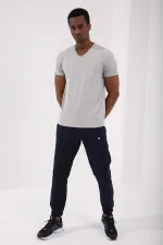 Tommylife Toptan V Yaka Standart Kalıp Basic Erkek T-Shirt 87912 Gri Melanj