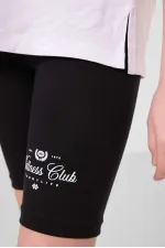 Tommylife Toptan Pamuklu O Yaka Standart Fit Baskılı Kız Çocuk Tayt Takım 75190 Beyaz Siyah