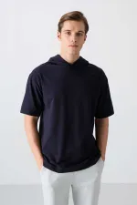 Tommylife Wholesale Hooded Oversize Basic Men's T-Shirt 88352 Navy Blue