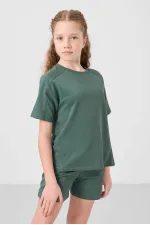 Ensemble short basique pour fille Tommylife, en coton doux texturé, coupe standard, vert clair, réf. 75184