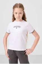Ensemble de survêtement Tommylife Wholesale pour filles, col rond imprimé, ourlet élastiqué, poche cargo, réf. 75173, blanc et gris foncé