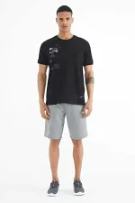 T-shirt homme Tommylife Wholesale noir imprimé, col rond, coupe standard - 88216