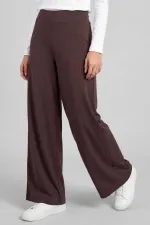 Tommylife Wholesale Brown Comfort Fit Wide Leg Corset Palazzo Women's Trousers - 94681 Tommylife Wholesale Brown Comfort Fit Wide Leg Corset Palazzo Women's Trousers - 94681