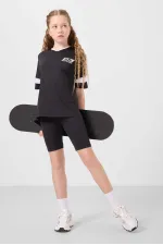 Ensemble de leggings Tommylife Wholesale pour filles, coupe standard, col en V et ceinture détaillée, noir, référence 75187