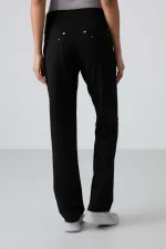 Tommylife Toptan Siyah Taş Detaylı Cepli Rahat Form Klasik Paça Kadın Eşofman Altı - 94007