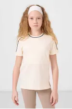 Tommylife Toptan Pamuklu O Yaka Oversize Fit Baskılı Kız Çocuk T Shirt 75177 Ekru