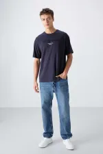 Tommylife Toptan O Yaka Oversize Baskılı Erkek T-Shirt 88328 Lacivert