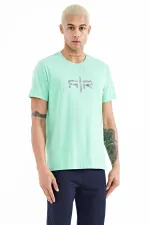 Tommylife Wholesale Boris Crew Neck Standard Fit Printed Men's T-Shirt 88206 Aqua Green