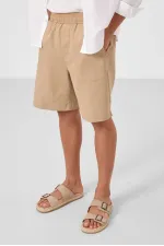 Short chino extensible léger, coupe standard, tissé, Tommylife Wholesale, beige foncé, référence 81289