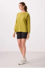 Sweat-shirt tunique Tommylife Wholesale pour femme, col rond, coupe décontractée, texture douce - 97305 Moutarde foncé