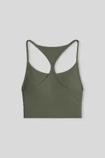 Tommylife Toptan Haki Standart Fit Baskılı Sırt Detaylı Kadın Spor Büstiyer - 97300