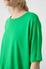 Tommylife Toptan O Yaka Oversize Basic Kadın T-Shirt 97285 Yeşil