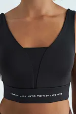 Bustier Tommylife pour femme, imprimé texte noir, color block, coupe slim, tissu scuba - 97271