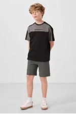 Short basique pour garçon Tommylife, en coton doux texturé, coupe standard, couleur kaki, référence 11289