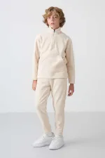 Ensemble de survêtement en polaire à col montant Tommylife Wholesale Serverer Boy, beige, référence 11218