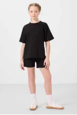 Tommylife Toptan Pamuklu Yumuşak Dokulu Standart Fit Basic Kız Çocuk Şort Takım 75184 Siyah