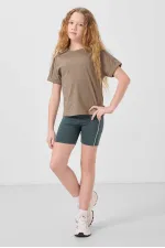 T-shirt basique Tommylife en coton, col rond, coupe oversize, pour fille, beige foncé, référence 75182.