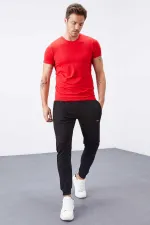 Tommylife Toptan Siyah Fermuar Cepli Dar Kalıp Jogger Erkek Eşofman Alt - 84343