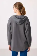Sweat-shirt tunique oversize à capuche et texture douce Tommylife pour femme - 97302 Gris foncé