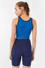 Tommylife Toptan Turkuaz Basic Sıfır Kol Dar Kalıp U Yaka Kadın Crop Top Atlet - 97162