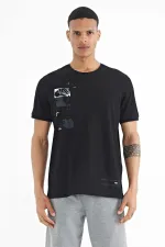 T-shirt homme Tommylife Wholesale noir imprimé, col rond, coupe standard - 88216