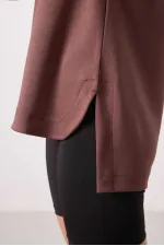 Tommylife Wholesale Soft Texture O Neck Comfortable Form Women's Tunic Sweatshirt - 97305 Brown