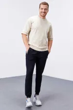 Tommylife Toptan Lacivert Fermuar Cepli Dar Kalıp Jogger Erkek Eşofman Alt - 84343