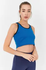 Tommylife Toptan Turkuaz Basic Sıfır Kol Dar Kalıp U Yaka Kadın Crop Top Atlet - 97162
