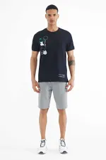 Tommylife Toptan Lacivert Baskı O Yaka Detaylı Standart Form Erkek T-Shirt - 88216