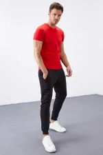 Tommylife Toptan Siyah Fermuar Cepli Dar Kalıp Jogger Erkek Eşofman Alt - 84343