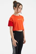 Tommylife Toptan Portakal Yazı Baskılı O Yaka Düşük Omuzlu Oversize Kız Çocuk T-Shirt - 75130