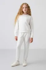 Ensemble de survêtement Tommylife Wholesale pour filles de 3 à 9 ans, col rond, taille oversize, réf. 75145, écru