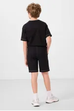 Ensemble short chino garçon Tommylife Wholesale en coton léger et extensible, coupe oversize, noir, réf. 11279