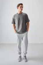 Tommylife Wholesale Crew Neck Oversize Basic Men's T-Shirt 88353 Dark Gray