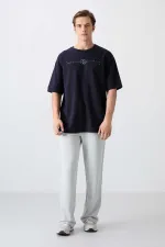 Tommylife Toptan O Yaka Oversize Baskılı Erkek T-Shirt 88323 Lacivert