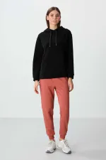 Tommylife Toptan Kapüşonlu Oversize Kadın Polar Sweatshirt 97292 Siyah