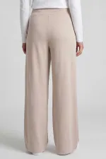 Tommylife Wholesale Beige Comfort Fit Wide Leg Corset Palazzo Women's Trousers - 94681 Tommylife Wholesale Beige Comfort Fit Wide Leg Corset Palazzo Women's Trousers - 94681