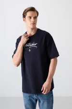 Tommylife Toptan O Yaka Oversize Baskılı Erkek T-Shirt 88320 Lacivert