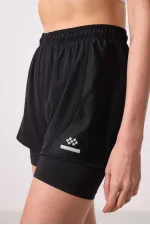 Short Tommylife en polyester, coupe standard, poche cachée, fermeture éclair, legging intégré - 91015 Noir